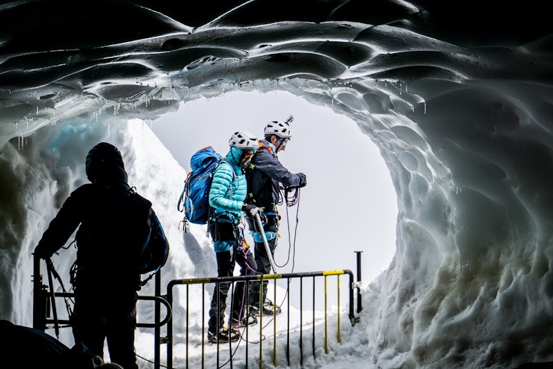 Ice cave climbing on winter snow holidays for non-skiers