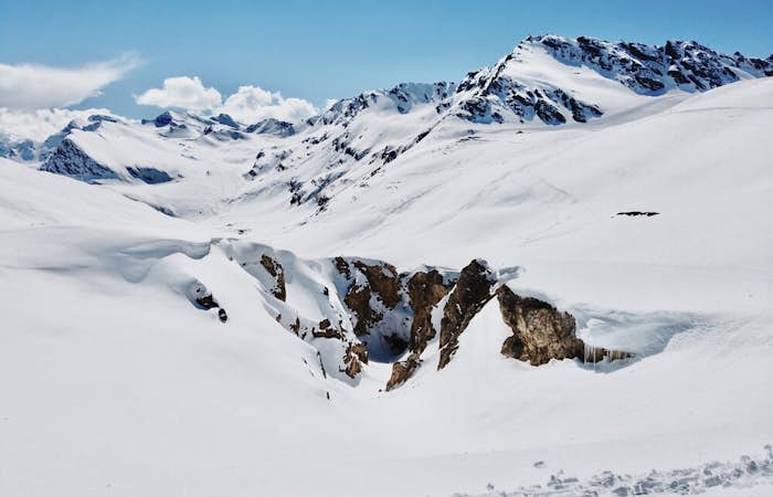 The view of snow mountains in Paradiski 