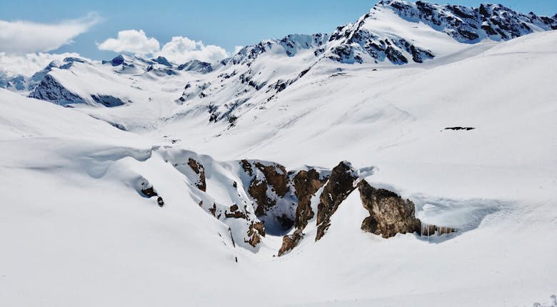 The view of snow mountains in Paradiski 