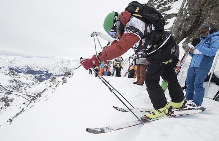 Skiers in Freeride World Tour in Les Arcs