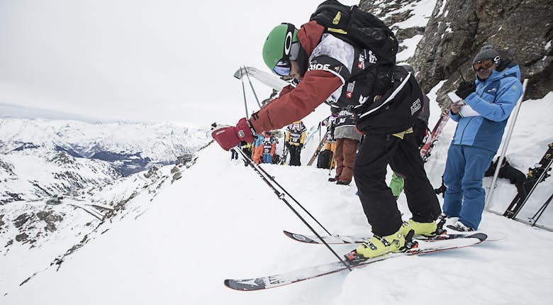 Skiers in Freeride World Tour in Les Arcs