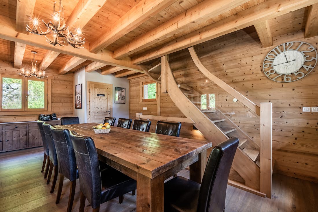Cosy wooden dining room alps chalet Balata Morzine