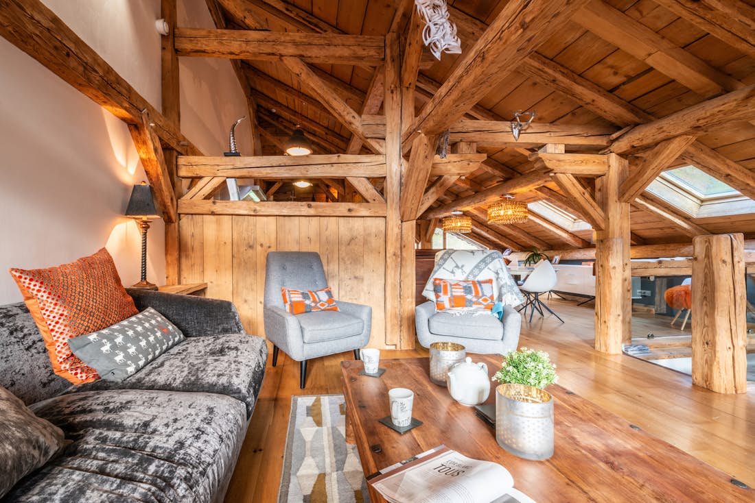 Alpine living room luxury hot tub chalet La Ferme de Margot Morzine