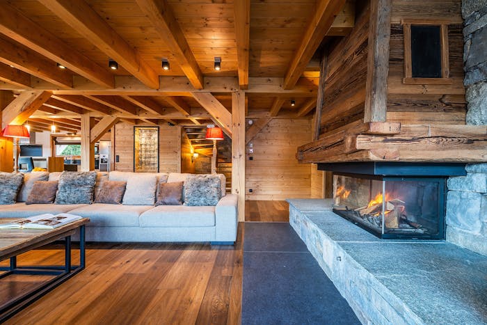 Alpine living room luxury ski chalet Abachi Les Gets