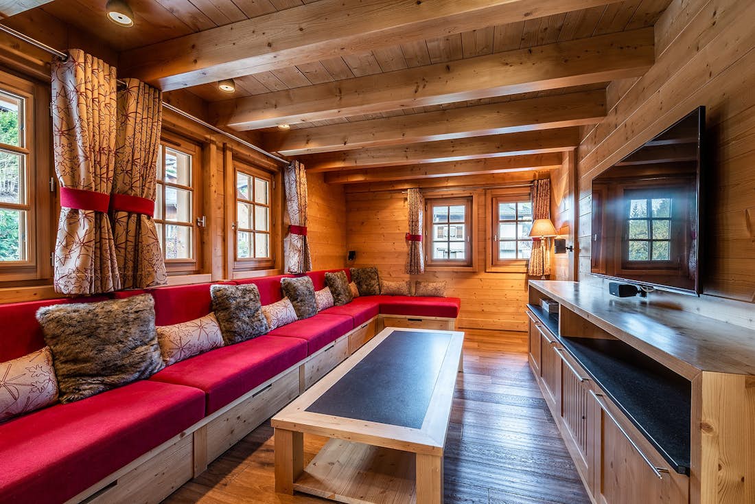 Cosy TV room luxury family chalet Abachi Les Gets