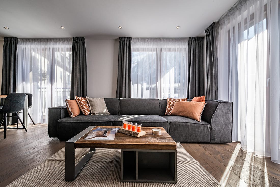 Spacious living room luxury ski Chalet Ravanel Chamonix