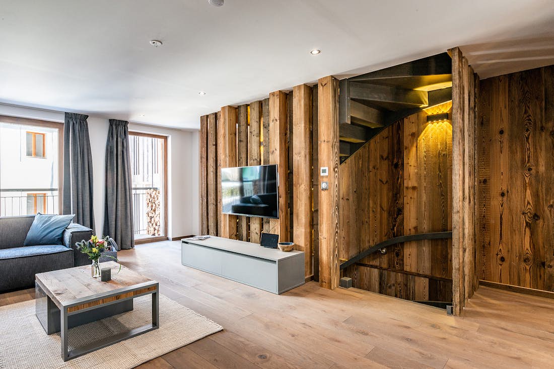 Modern living room luxury hotel services Chalet Douka Chamonix