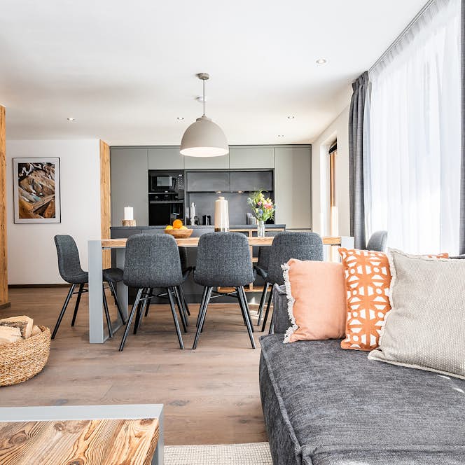 Chamonix accommodation - Apartment Ravanel - Modern living room luxury ski Chalet Ravanel Chamonix