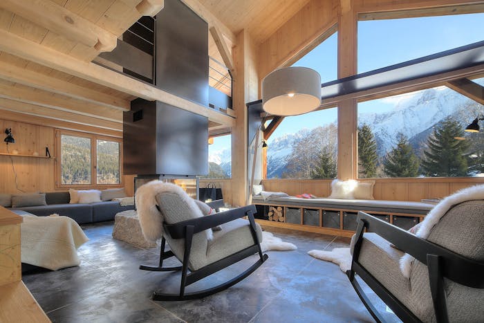 Alpine living room luxury spacious ski chalet Chalet Amapa Chamonix