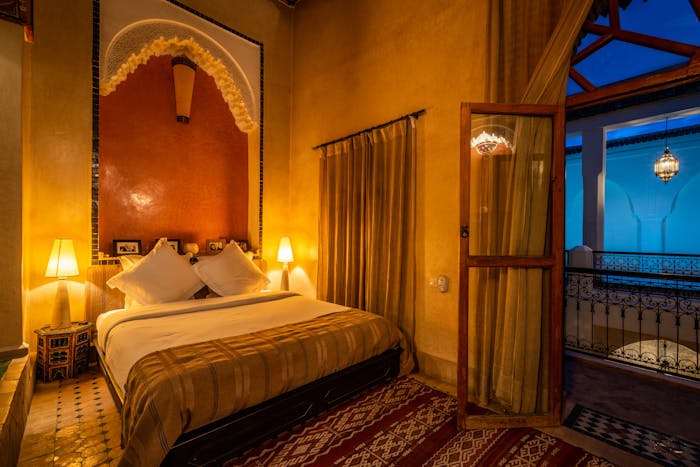 Double bedroom 3 with traditional moroccan interior design at Adilah riad in Marrakech