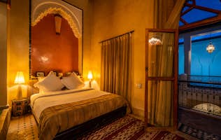 Marrakech accommodation - Riad Adilah - Double bedroom 3 with traditional moroccan interior design at Adilah riad in Marrakech