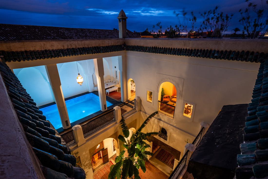 View of the patio of Adilah riad in Marrakech
