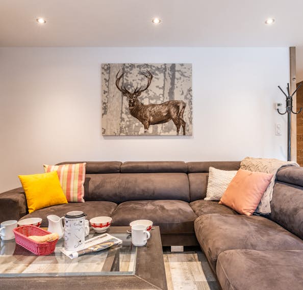 Alpine living room luxury family apartment Flocon Morzine