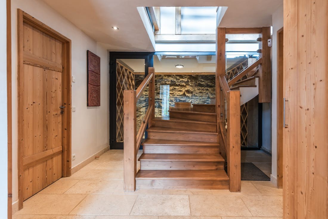 Wooden staircase eco-friendly chalet Omaroo I Morzine
