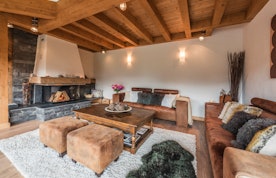 Alpine living room luxury hot tub chalet Omaroo I Morzine