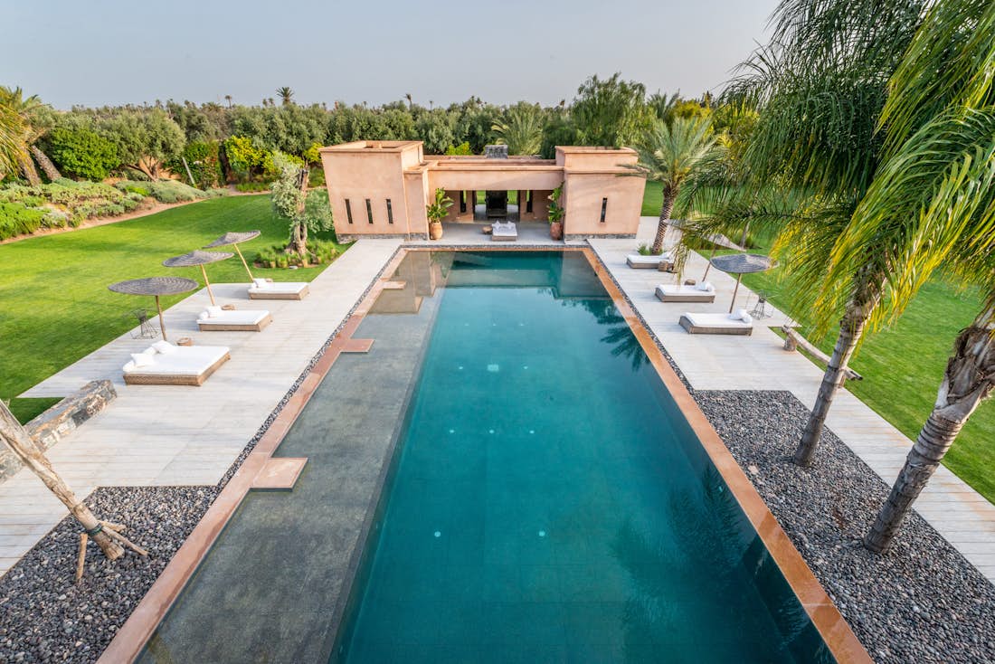 Private pool view from the rooftop of Marhba luxury private villa in Marrakech