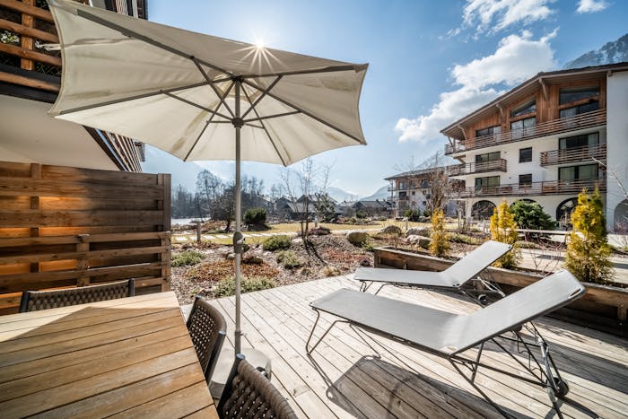 Grande terrasse appartement de luxe Le Gui ski Chamonix