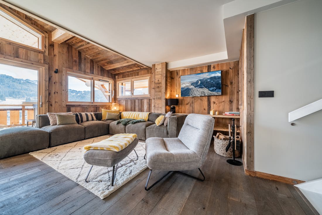 Les Gets accommodation - Chalet Floquet de Neu  - Spacious alpine living room in mountain views chalet Floquet de Neu Les Gets
