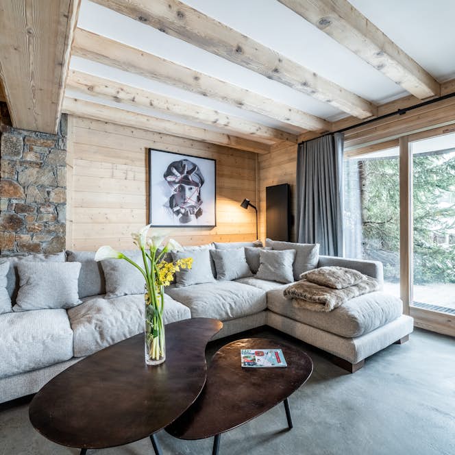 Courchevel accommodation - Apartment Mirador 1850 A - Cosy alpine living room ski in ski out apartment Mirador 1850 A Courchevel 1850