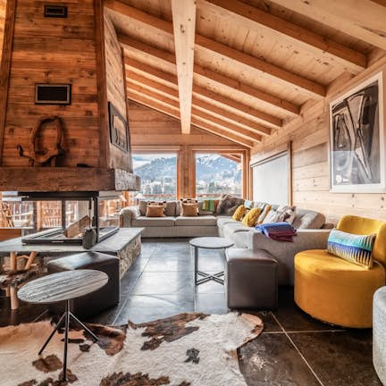Living room mountain views family Chalet Hellebore Montriond