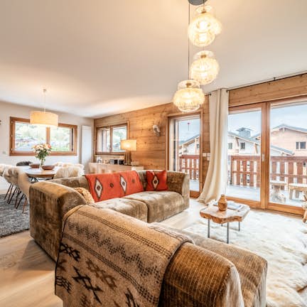 Large sunlit living room with good views in Megeve