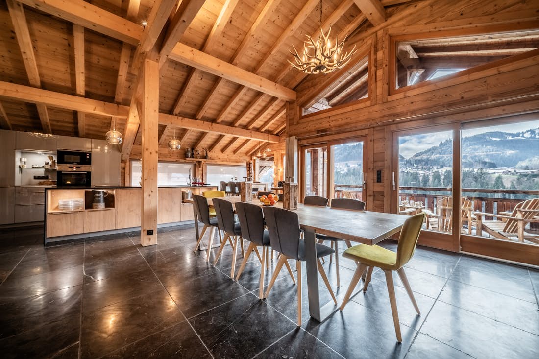 Morzine accommodation - Chalet Heavenly - Beautiful open plan dining room at family Chalet Hellebore Montriond