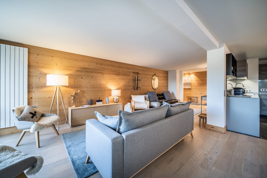 Cosy alpine living room family apartment Cortirion Megeve