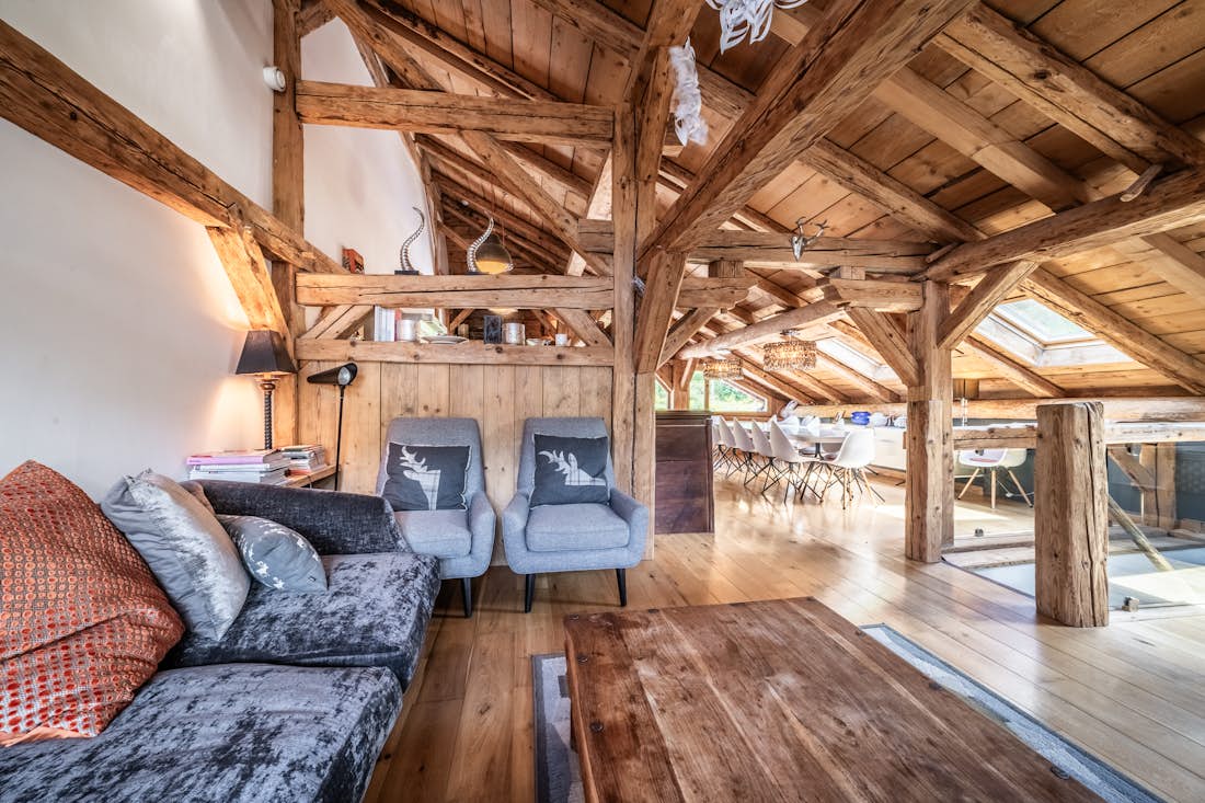 Morzine accommodation - La Ferme de Margot - Contemporary living room with fireplace in luxury alps chalet La Ferme de Margot Morzine