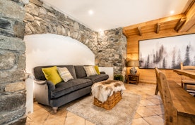 Cosy alpine living room luxury ski in ski out Chalet Chu Lo Dou Courchevel Le Praz