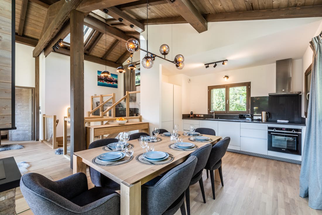 Beautiful open plan dining room kitchen family chalet Jatoba Chamonix