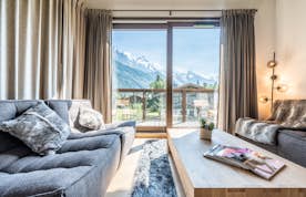 Chamonix location - Chalet Jatoba - Spacieux salon vue montagnes chalet de luxe Jatoba familial Chamonix