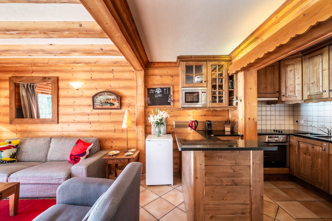 Authentic wooden-style kitchen ski in ski out apartment Mirador 1850 B Courchevel 1850