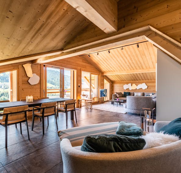 Spacieux salon élégant appartement de luxe Tahoe ski Les Gets