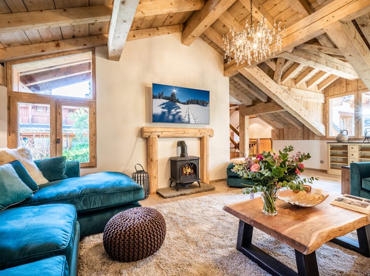 Living room with wooden floors and alpine touch in Chatel