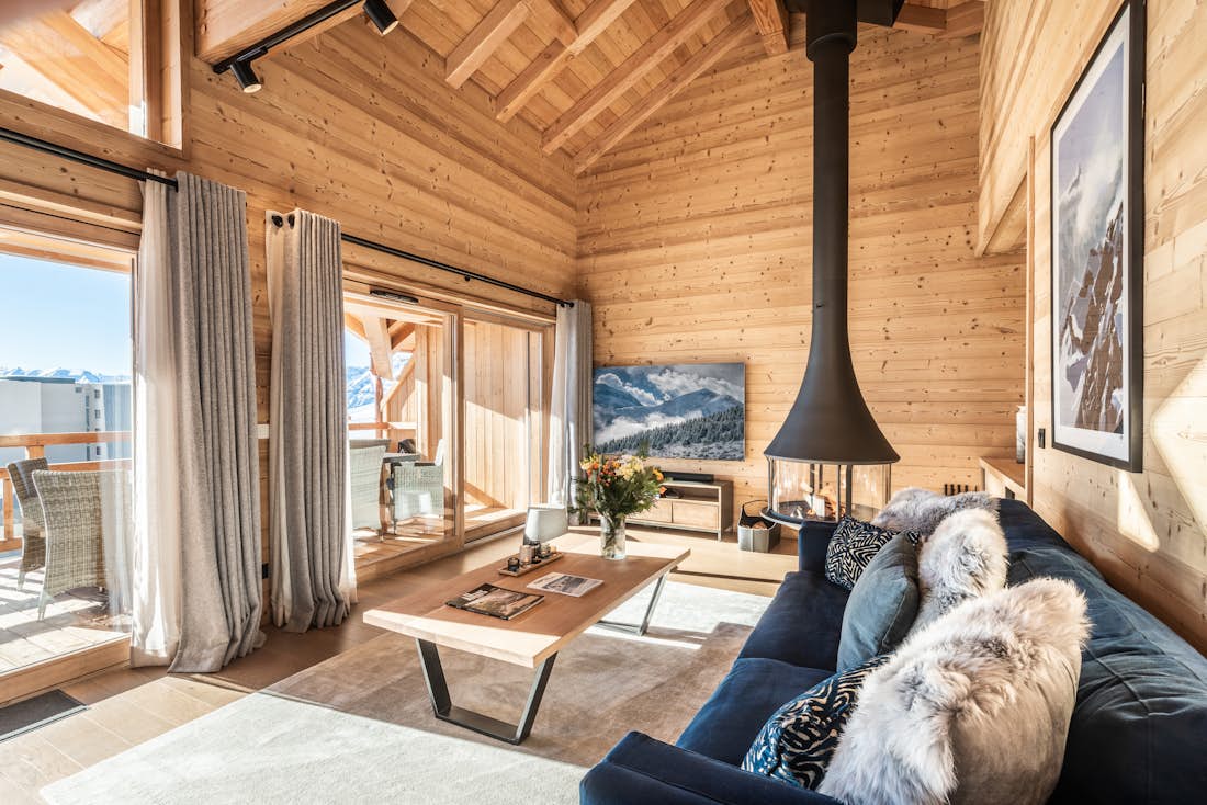Grand lumineux salon appartement de luxe aux pieds des pistes Tamboti Alpe d'Huez