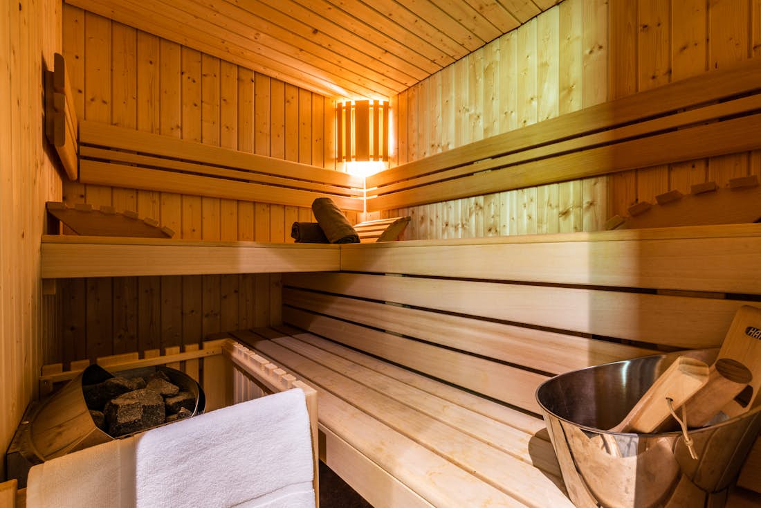 Sauna privé pierres chaudes appartement de luxe Tahoe familial Les Gets