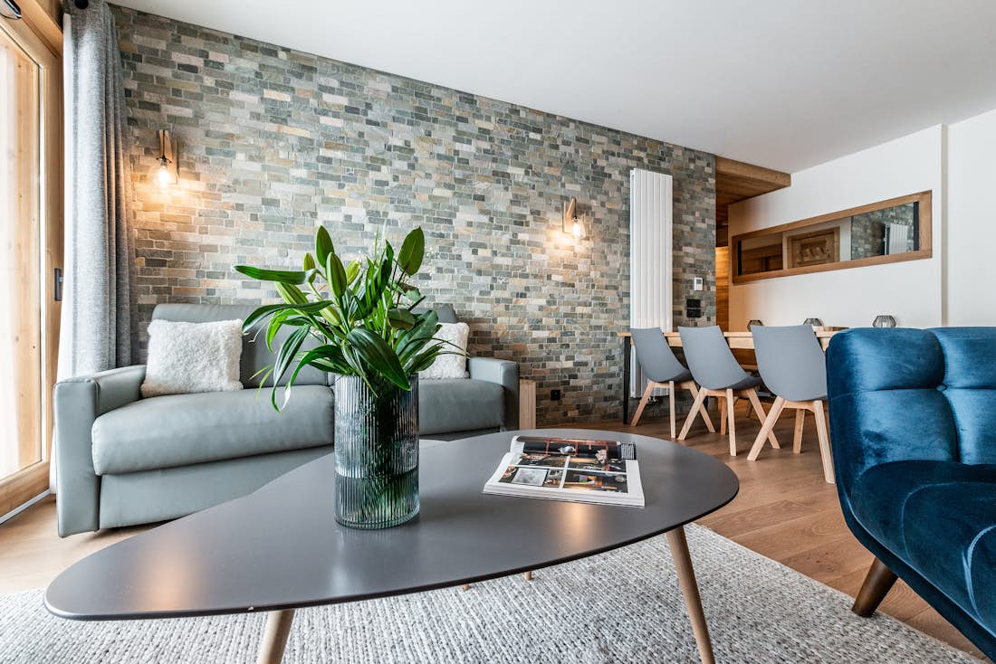 Alpe d’Huez location - Appartement Sorbus - Un salon élégant dans appartement de luxe Sorbus aux pieds des pistes à Alpe d'Huez