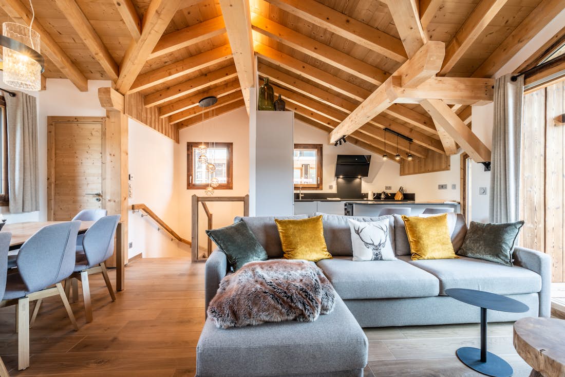 Salon élégant confortable duplex apartment de luxe Lizay ski Morzine