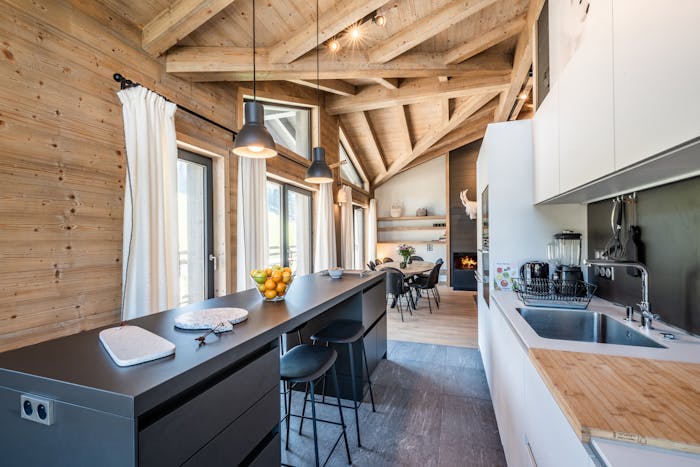 Comtemporary designed kitchen family apartment Merbau Les Gets