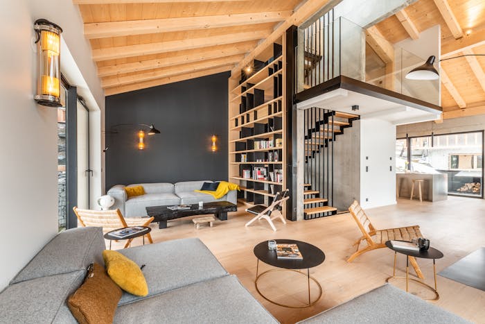 Alpine living room luxury jacuzzi chalet Nelcôte Morzine