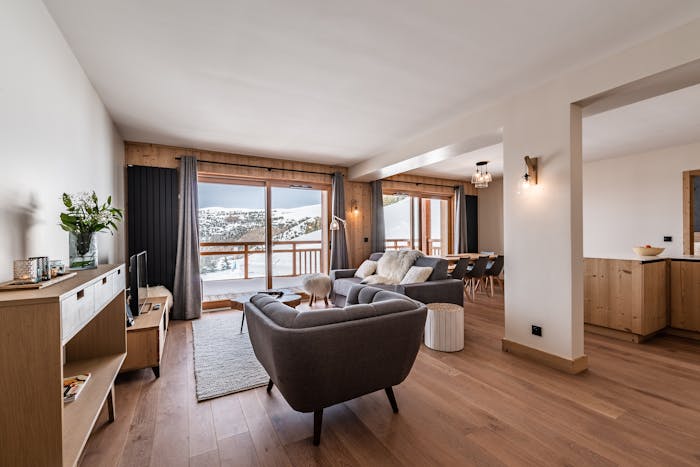 Living room in luxury ski apartment Fagus Alpe d'Huez