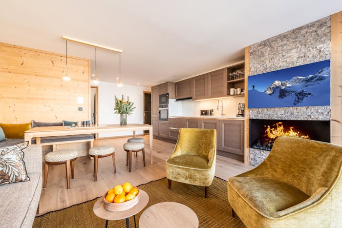Magnifique salle à manger ouverte appartement de luxe aux pieds des pistes Sipo Alpe d'Huez