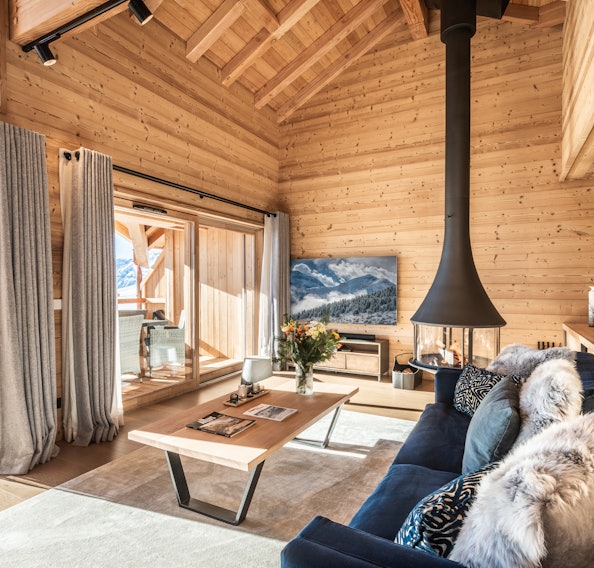 Majestueux spacieux salon appartement de luxe familial Tamboti Alpe d'Huez