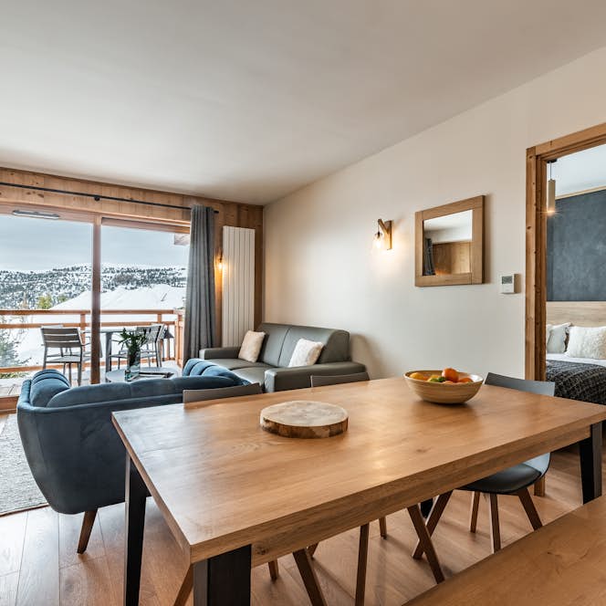 Alpe d’Huez location - Appartement Juglans - Salon élégant appartement de luxe aux pieds des pistes Juglans Alpe d'Huez