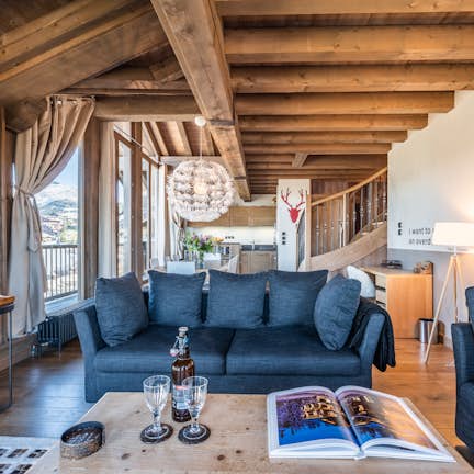Alpine living room luxury family apartment Tiama Courchevel 1850