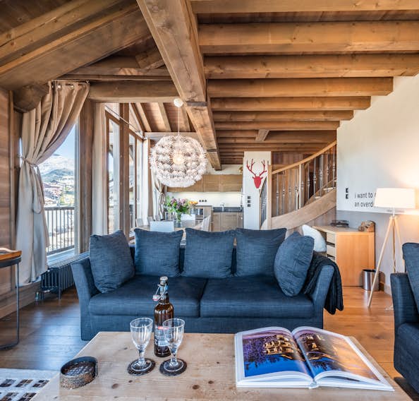 Spacious alpine living room luxury family apartment Tiama Courchevel 1850