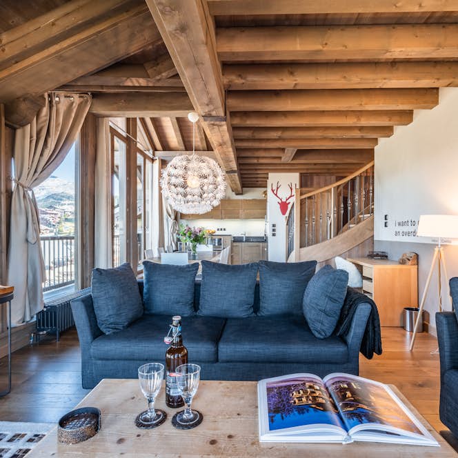Courchevel accommodation - Apartment Tiama - Alpine living room luxury family apartment Tiama Courchevel 1850