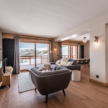 Salon élégant appartement de luxe aux pieds des pistes Juglans Alpe d'Huez