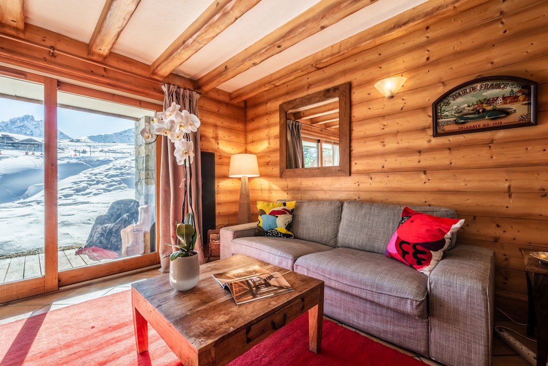 Cosy alpine living room landscape views ski in ski out apartment Mirador 1850 B Courchevel 1850