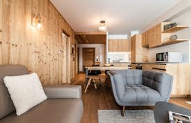 Salon contemporain appartement de luxe aux pieds des pistes Thuja Alpe d'Huez
